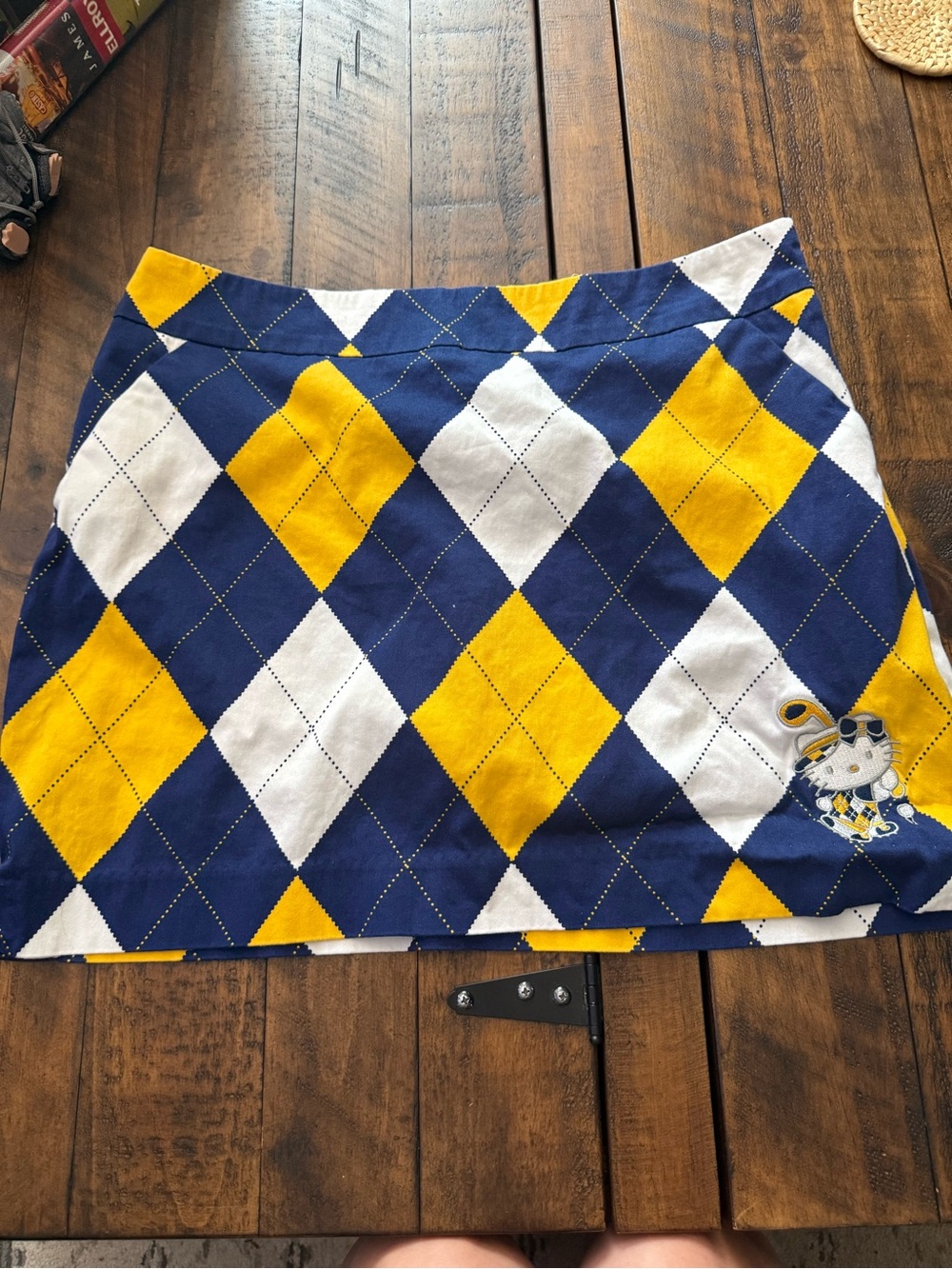 Sz 8 Loudmouth Hello Kitty Navy, Yellow & White Argyle Mini Golf Skirt